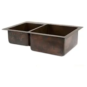 33" Hammered Copper Kitchen 40/60 Double Basin Sink