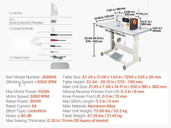 Industrial 550W Lockstitch Sewing Machine Set With Servo Motor And Table Stand, High Speed 5000 SPM, All Metal Frame, LCD Panel, Bright LED Work Light, Quilting And Garment Sewing For Cotton Wool Denim Leather Canvas