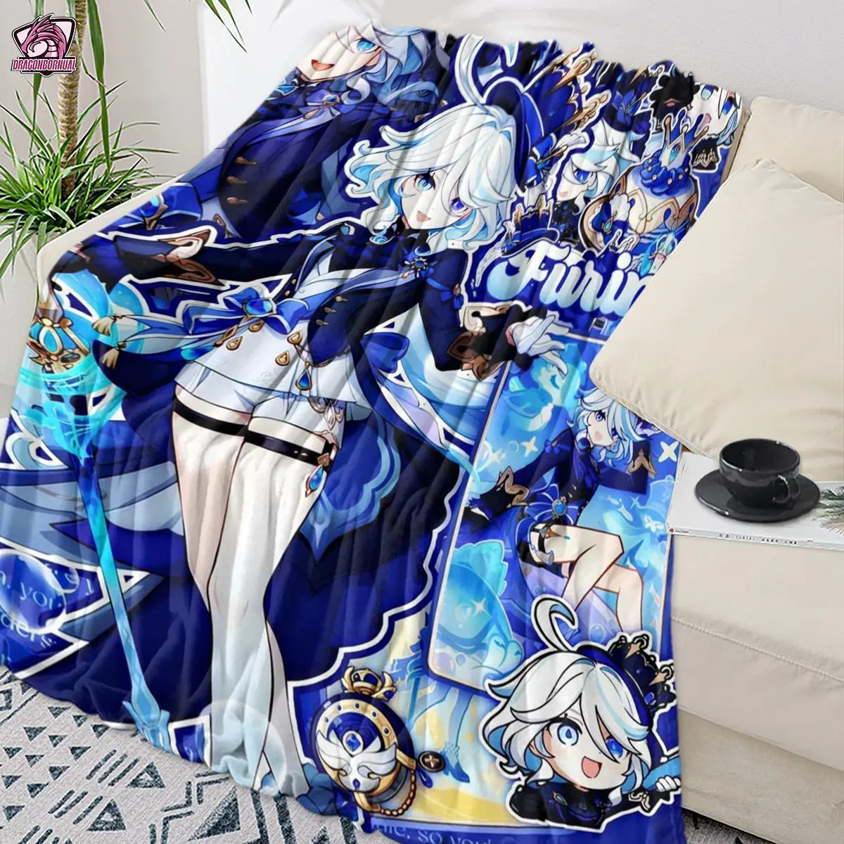 Furina Figure Print Throw Blanket, Genshin Soft Warm Blanket, Ideal Gift for Friends & Family (Christmas, Valentine’s Day, Father’s Day), Figure Print Blanket