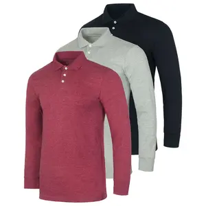 (3-Pack) Men's Cotton Jersey Long-Sleeve Polo Shirts (S-3XL)