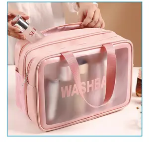 Make-up Bag1 #live stream - Pink Transparent Travel Organizer with Zipper Closure for Cosmetics and Toiletries