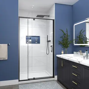 Black Shower Doors - 38-42 in Pivot Shower Door in Matte Black | Flexi Series
