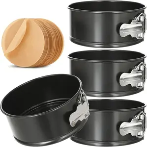 4 Pcs 6 Inch Springform Pan with Removable Bottom, Carbon Steel Small Non-Stick Round Cheesecake Pans for Baking Kitchen