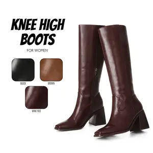 Knee High Boots for Women Vintage Campus Boot Square Toe Chunky Block Heel Side Zipper Tall Long Booties Everyday Wear Fashion Gifts Western Riding Pull on for Work Party Wedding Outdoor Concert Dress Shoes