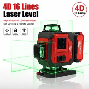 Milwaukee 4D 16-Line Green Laser Level Kit High Precision LD Beam 11-Piece Professional Engineering Set with Tripod and Remote Control Automatic Self-Leveling 360° Horizontal and Vertical Alignment Tool