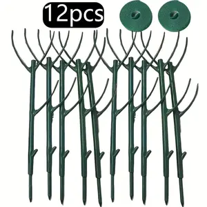 12pcs Stackable Plastic Plant Support Rings & Straps - Adjustable Fence Cages for Climbing Plants, Indoor/Outdoor Potted Plants - Durable Green Plant Stakes for Healthy Growth & Organization, Climbing Plant Stakes, Garden Arch Trellis