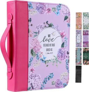 Bible Cover Case for Women PU Leather Woman Book Carrying Bag Bible Study Sipples Accessories with 7pcs Paper Bookmark Journaling Kit Christian Gifts