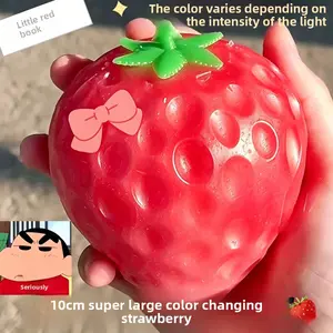 UV Light Color Changing Strawberry Squishy | Large Soft Squeeze Stress Relief Toy | Fidget Sensory Toy for Kids Adults | for Home Office School Travel | Cute Fruit Decompression Toy for Party Favors Gifts