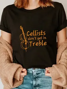 100% Cotton Treble Clef Funny Cellist Musician Gifts Cello T-Shirt T-Shirt