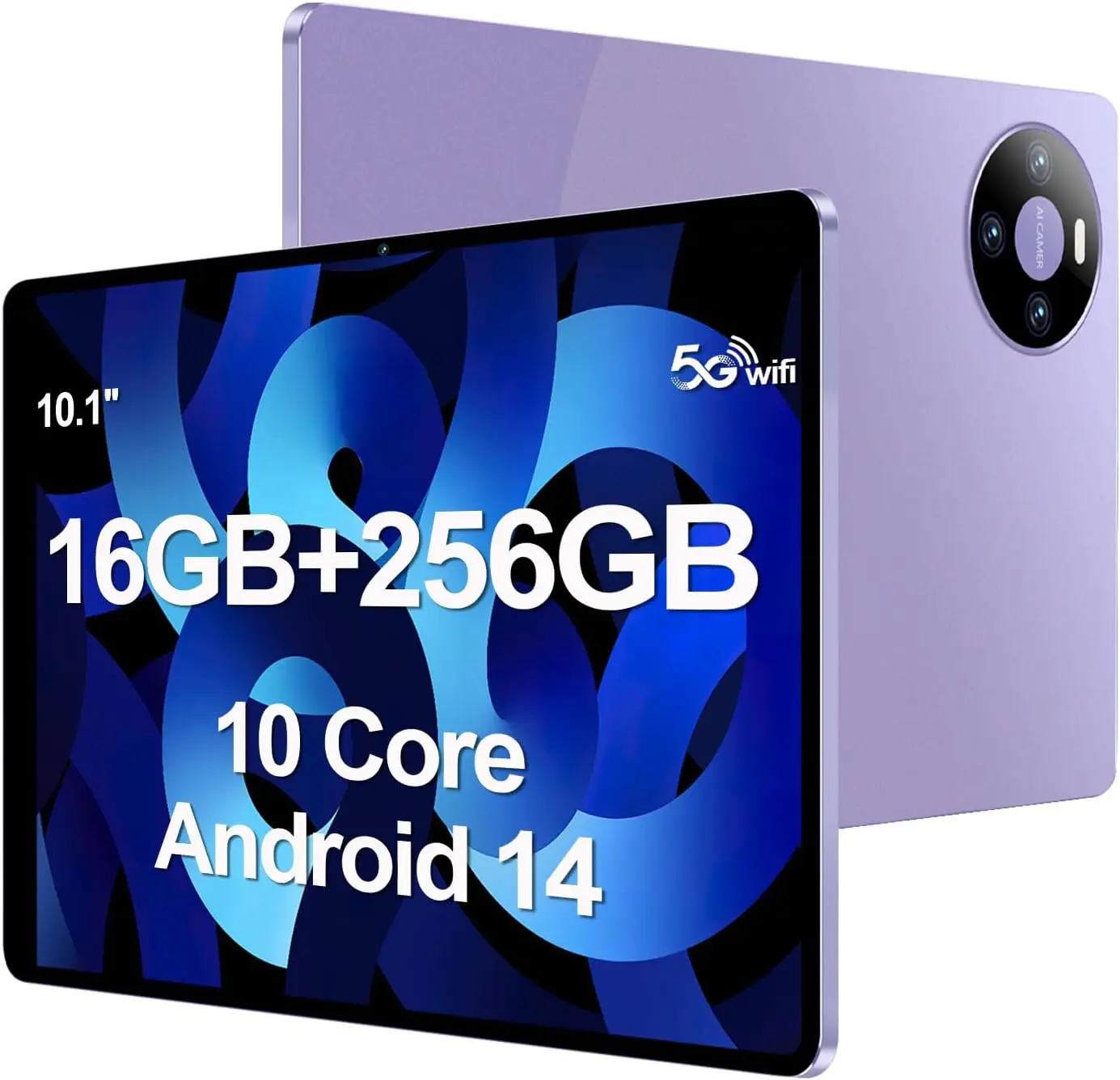 Tablet 10 inch Android 14 Tablets, 16GB RAM 256GB ROM,16MP+32MP Camera,10 Core Tablet PC, Smart-K Dual Speakers,10000mAh, GPS, WiFi MIX4 (Purple)