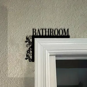 1 elegant bathroom door logo-wall-hung decorative card with floral design, suitable for home interior decoration, black gorgeous scroll style, bathroom decoration.