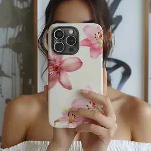 Pink Tropical Flower Phone Case | Minimal Floral Art Design | Durable Protective Cover for iPhone 11–17 Pro Max | Soft Girly Aesthetic Style