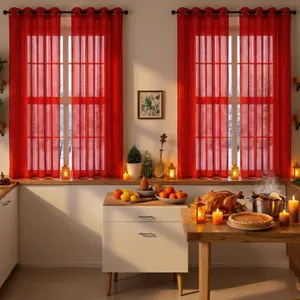 Window Wear 4 Panels 52x63inch 540D mesh straight stripe curtains with loops at the top, soft and light-transmitting, suitable for bedrooms and living rooms, 130 GSM. FT6664