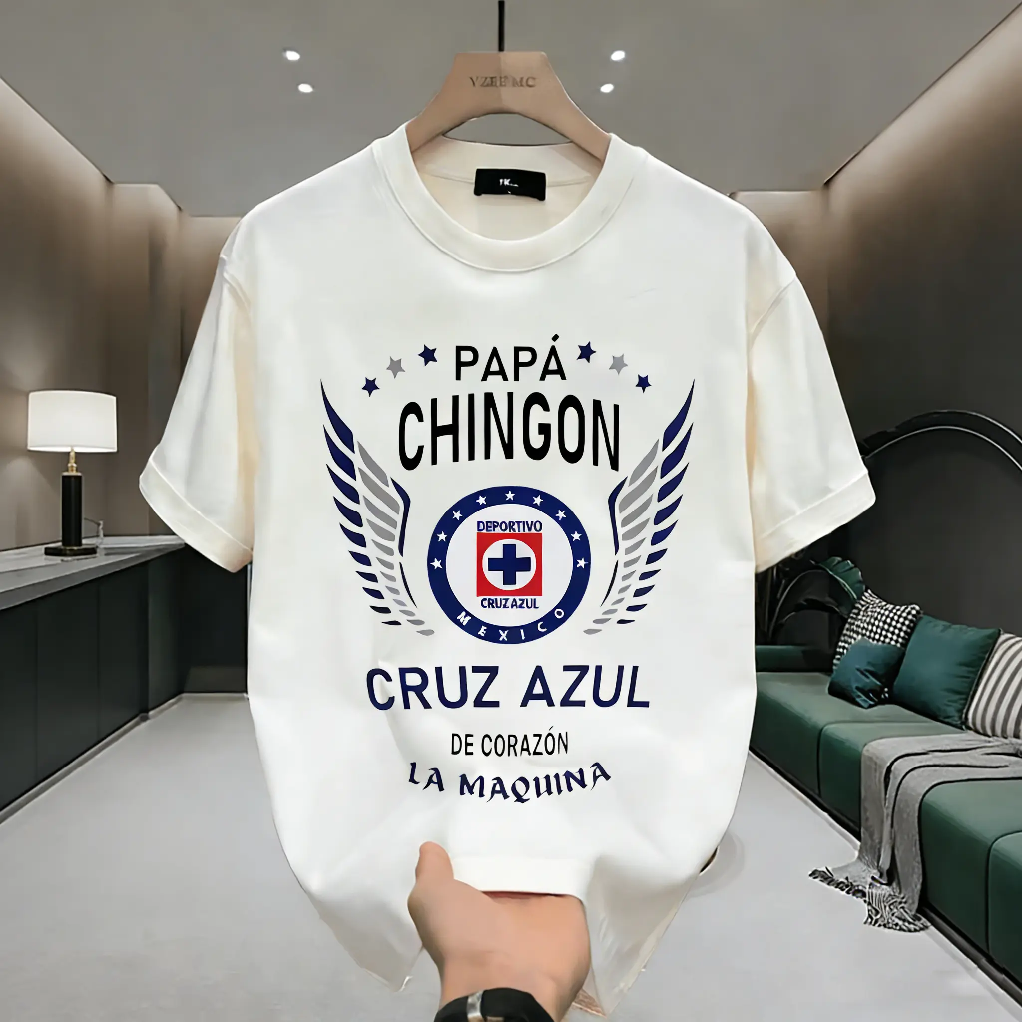 Women's Cruz Azul Football Club Themed Text & Emblem Print Round Neck Short-Sleeve Casual T-Shirt, 100% Cotton 180g Heavyweight Black All-Season Top, S-5XL