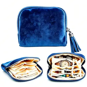 Women's Modern Rectangle Small Travel Jewelry Case - 6-Layer Velvet Roll Organizer, Tassel Zipper, Anti-Tangle Storage for Rings, Earrings, Bracelets, Necklaces, Ideal for Travel, Gifts