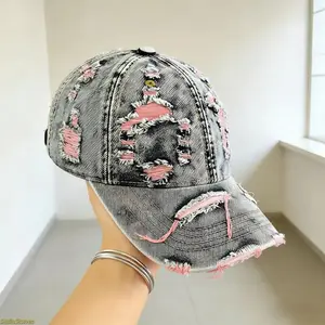 Unisex Washed Ripped Distressed Denim Baseball Cap - Retro Casual Outdoor Headwear with Breathable Adjustable Structure, Sun-Protective Durable Accessory for Daily Commute, Hiking,summervibes