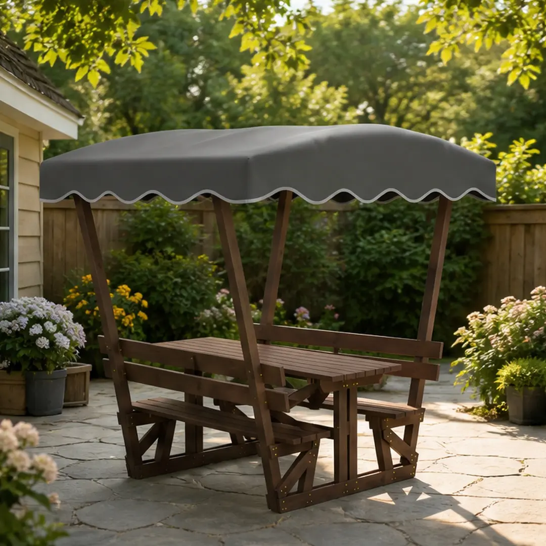5x3 FT Wooden Arch Gazebo - All-Weather Canopy, Waterproof Oxford Top, Sturdy Rust-Resistant Frame, Backrest Bench, Breathable Tabletop, Compact Patio Shade, Beach Cabana for Sunny Days Relaxation, Garden Backyard Retreat (Assembly Required), 5' X 3'