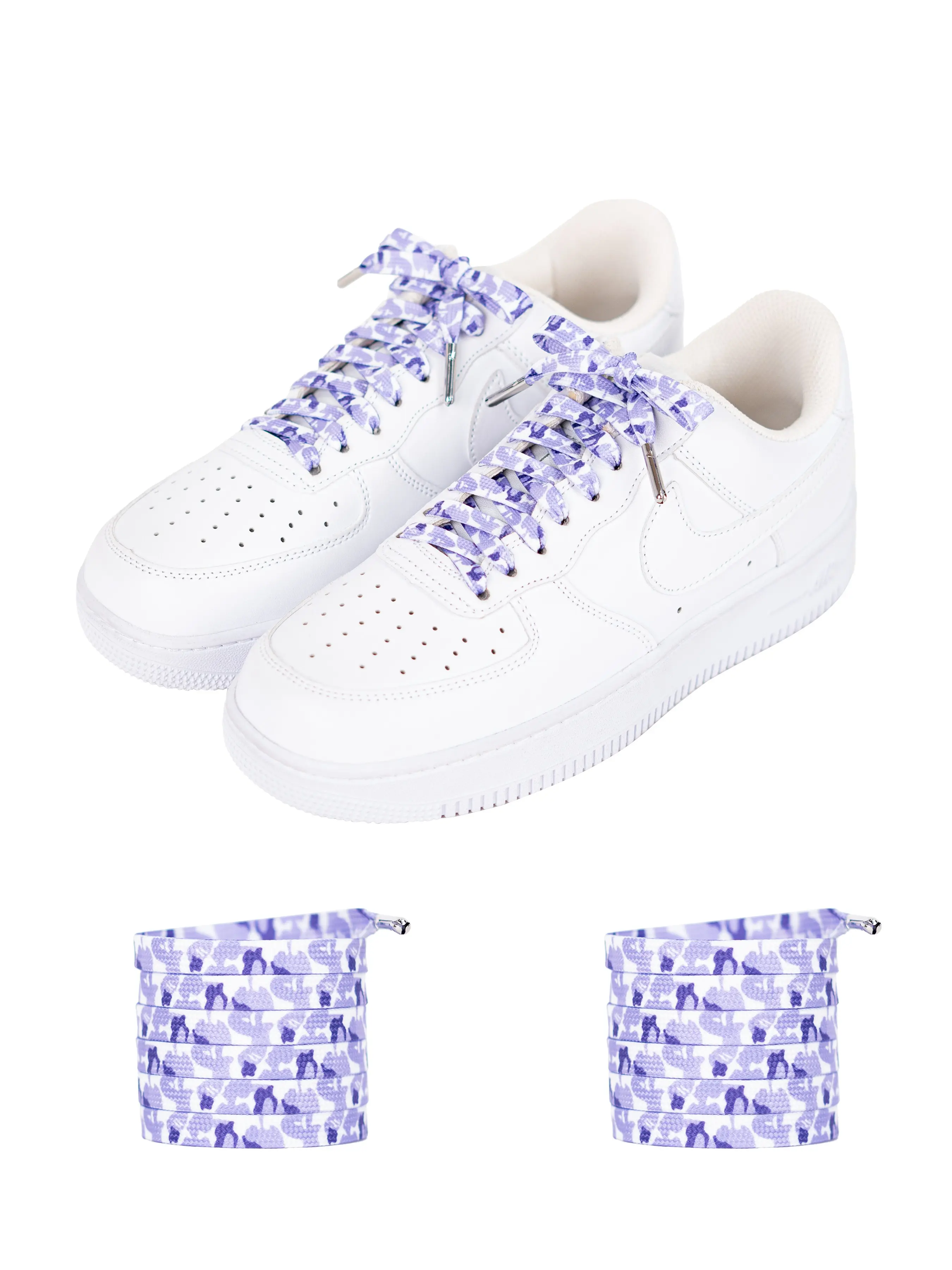 Cute Daily Casual Sports Shoe Laces, Metal Head Grape Camouflage 8mm Wide, Pair Pack, Comfortable and Stylish