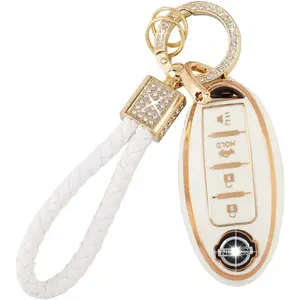 for Nissan Key Fob Cover TPU Soft Keychain Fit Nissan Altima Murano Sentra Rogue Armada Pathfinder 4 Button Smart Keys Case Protector Accessories Girly Cute