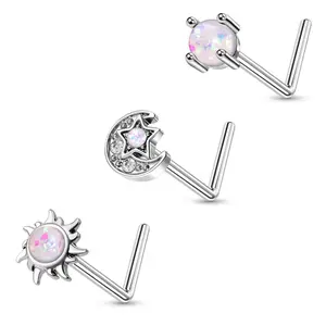Oufer 20G 3PCS Bundle L-shaped Sun/Moon Nose Studs Pack - 316L Stainless Steel