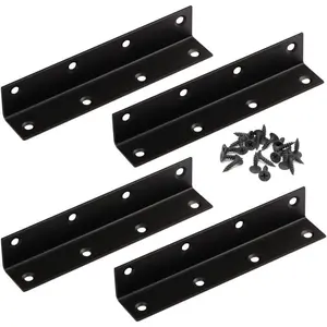 4 count Corner Brace Angle Bracket,  Stainless Steel L Bracket, 5.5'' x 1'' M, Thickness 2mm,  Shelf, Furniture, Cabinet Corner With Screws (Black)
