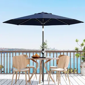OUTGOODS Adjustable Patio Table Umbrella, 9FT 10FT Outdoor Market Canopy with Crank Mechanism and Push Button Tilt, Heavy Duty 8 Ribs Shade Umbrella for Deck Garden Outdoor Space