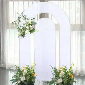 Set of 2 White Spandex Fitted Wedding Arch Covers for Round Top and Double Arch Chiara Backdrop Stands - 6ft,8ft