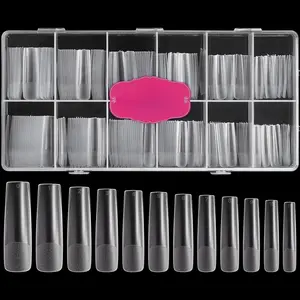 XXL Square Clear Fake Nails 240PCS, Long Tapered Square Nail Tips Half Matte Design Extra Long Acrylic Nail Tips with Case for Home DIY Nail Salons