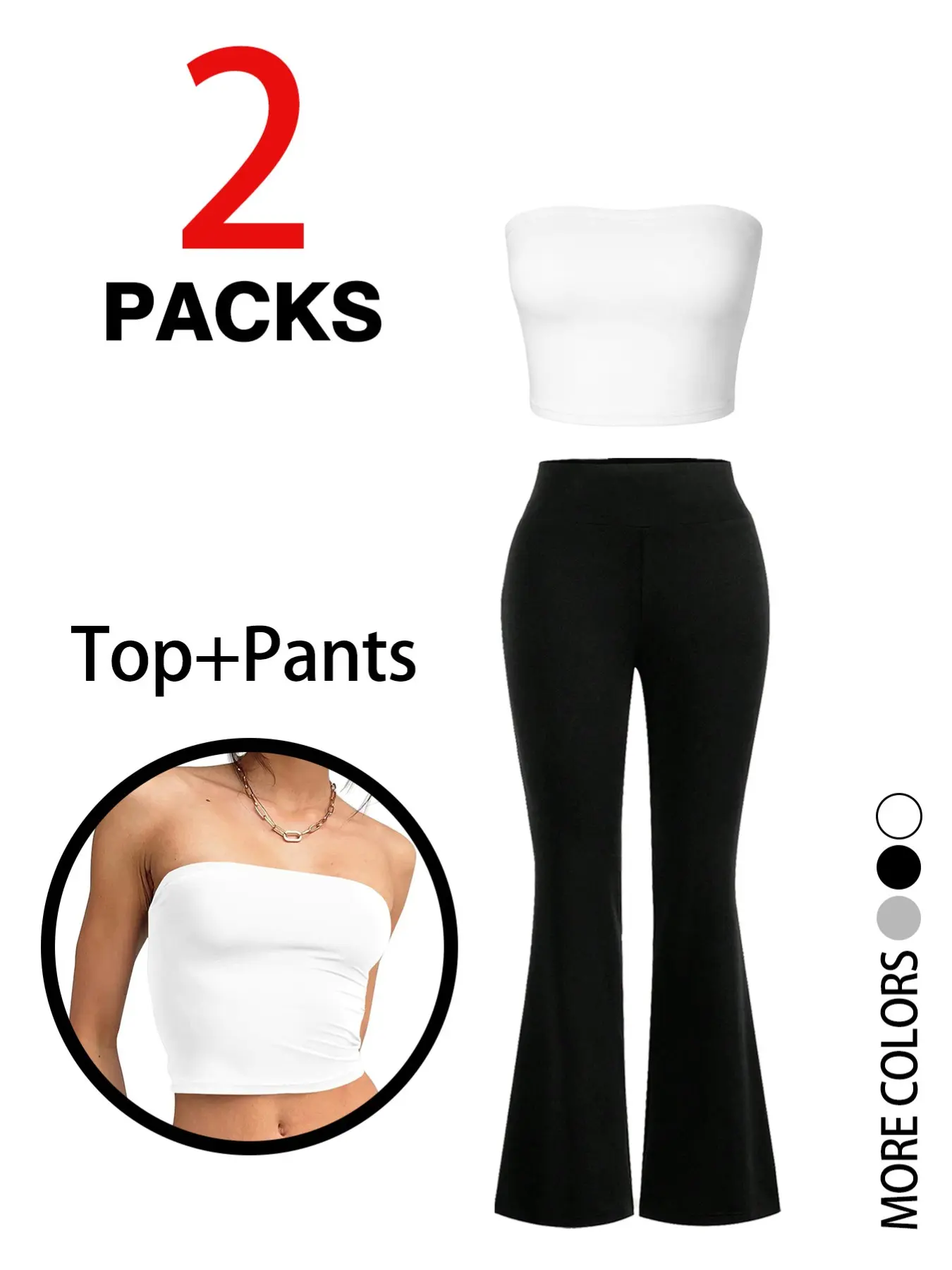 2 Piece Set Women’s Casual Strapless Top & High Waist Slim Flare Pants, Stylish and Versatile for Outdoor Shopping and Parties