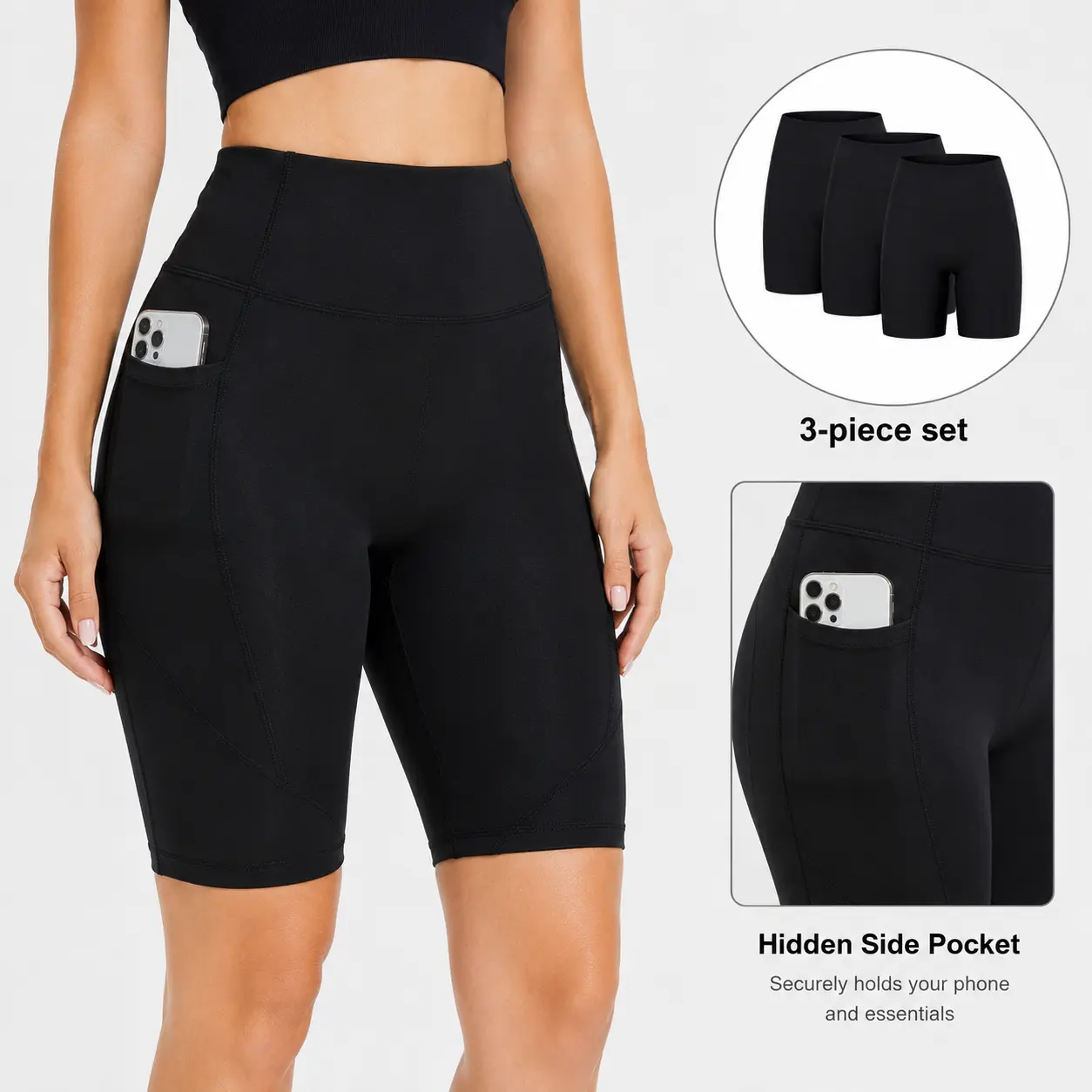 3 Pack Womens Biker Shorts with Pockets 6" | High Waisted, Tummy Control, Running, Gym, Workout, Yoga Shorts, Female, Sporty Chic, Gym Yoga Run high-waisted seamless, Spandex Mix, Universal Sport# good breathable