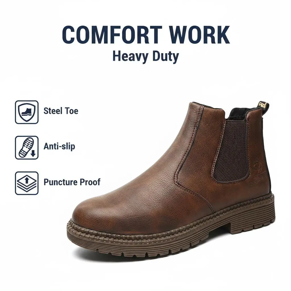Breathable Safety Shoes Unisex, Waterproof Chef Shoes with Impact Protection, Anti Slip Sole and Puncture Resistance for Warehouse, Logistics and Delivery