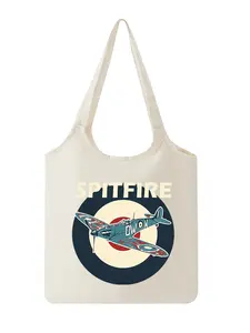 Vintage Spitfire Airplane Print Tote Bag Lightweight Reusable Shopping Bag for Travel and Daily Use Perfect for Aviation Enthusiasts and History Lovers Ideal Gift for Christmas Holidays Father's Day and Special Occasio