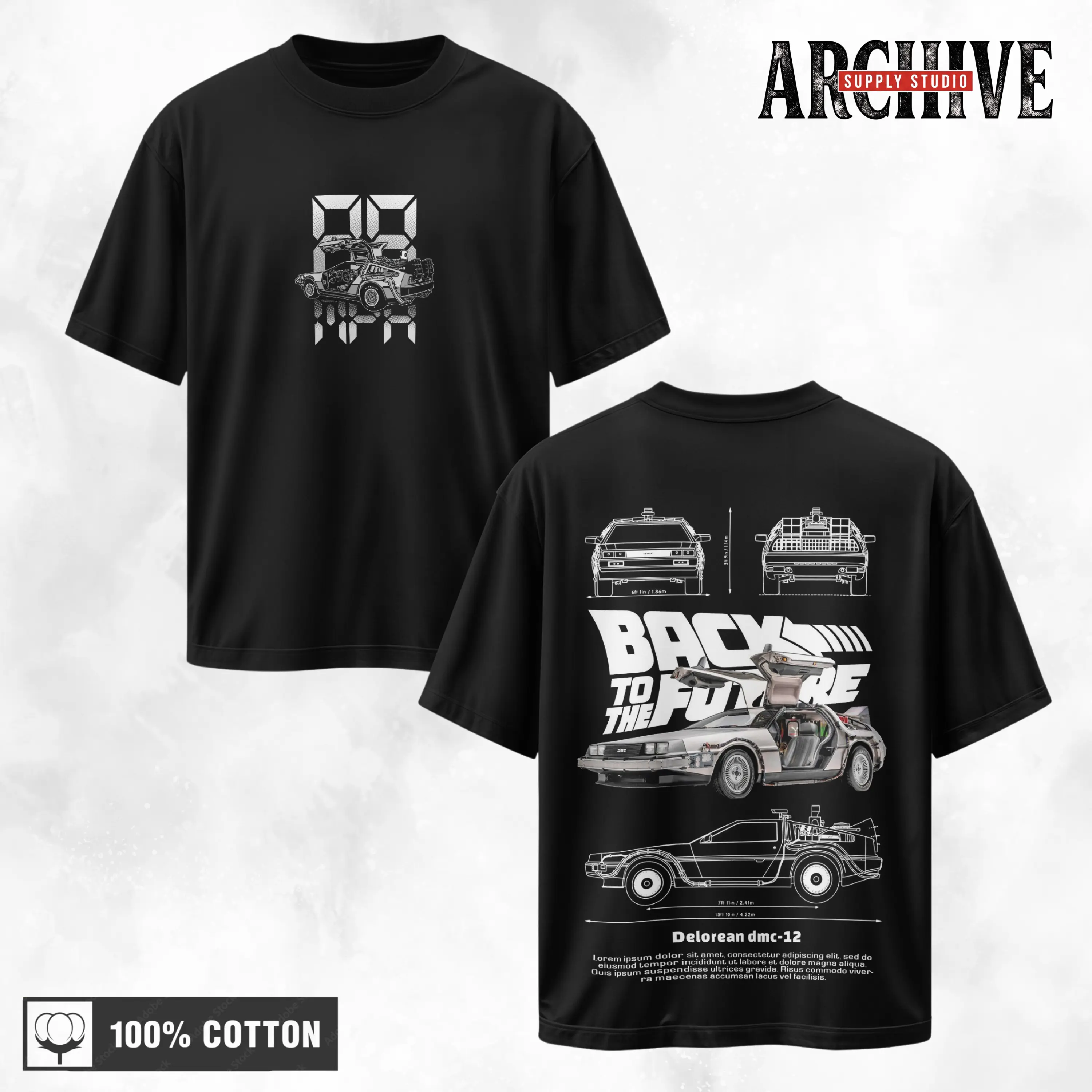 Retro Two Side DMC DeLorean T-Shirt, Back to the Future Movie Graphic Tee, Time Machine Vintage Unisex Graphic Tee - Top Trendy Y2K Classic Streetwear Racing Style For Fans