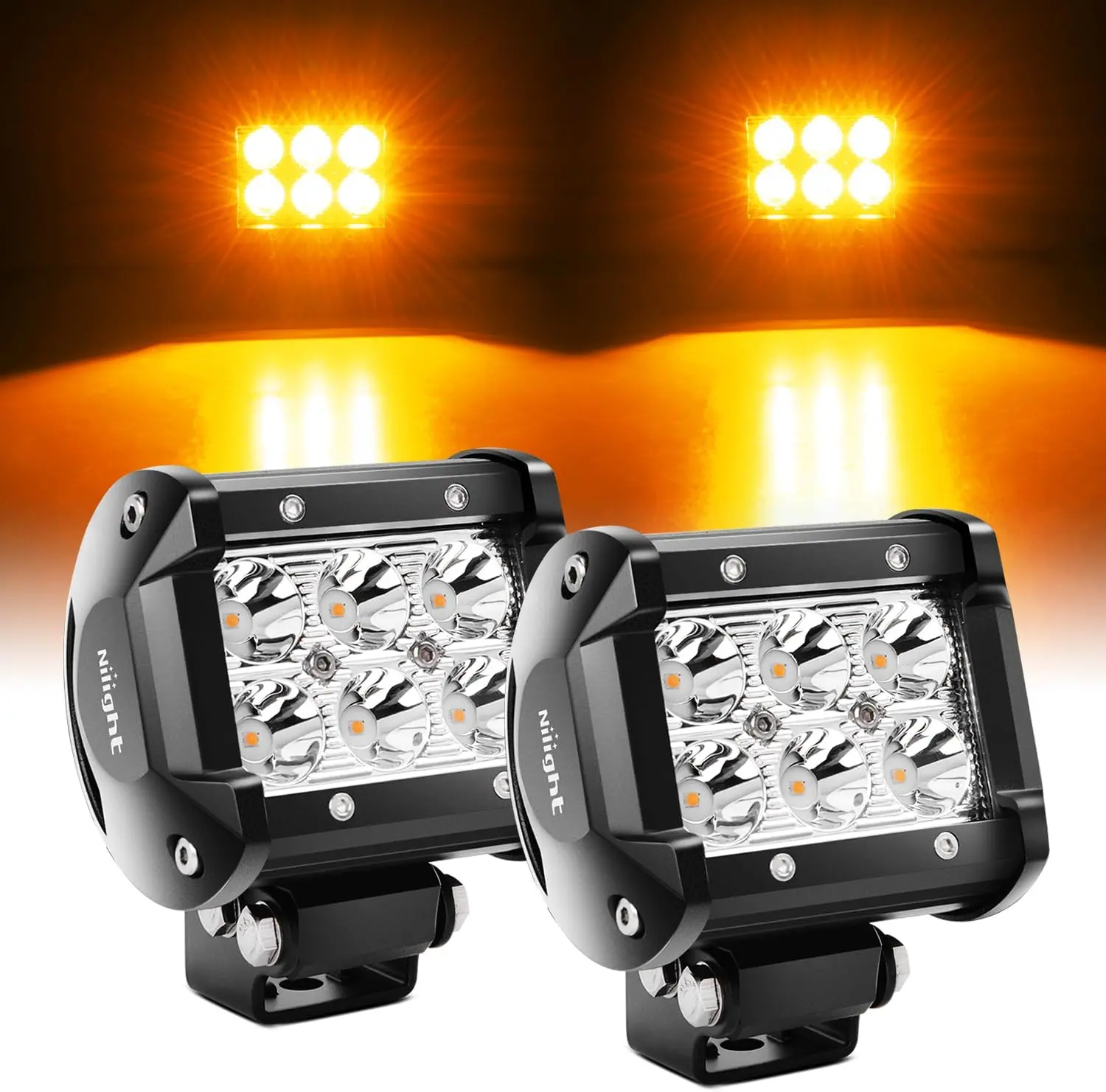 Nilight 4-Inch 18W Amber Spot Beam LED Pods (2PCS) - LED Offroad Lights, Car Exterior Fog & Work Lights for Trucks, ATV Vehicle Accessories, Offroad Car Lighting, Led Truck Pickup