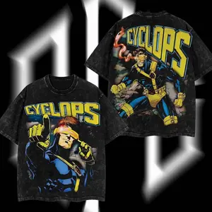 Superstyle Scott "Cyclops" Summers The Mutants X-Force MCU Comic Edition Double Printed Oversize Lightweight Acid Washed Tee Hoodie Sweater TV Series Graphic Design Top Cotton Streetwear Comic Superheroes T-Shirt Clothes Menswear Womenswear 5K5 EN0