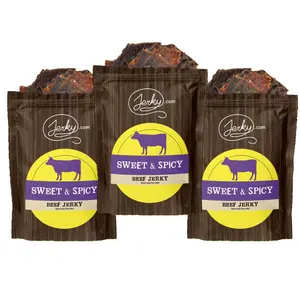 3 Pack Sweet and Spicy Flavored Beef Jerky - All-Natural Jerky w No Added Preservatives, Healthy Dried Meat Snack, High in Protein, Low in Calories, Packed with Bold Flavor, Made in the USA, USDA Certified - 7.5 oz.
