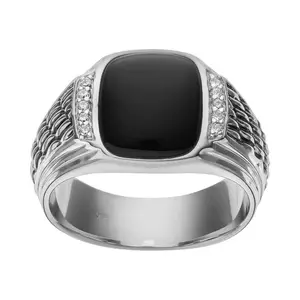 SilveRado™ for Mens 1/10 Carat T.W. Diamond & Onyx in Sterling Silver Ring - Men