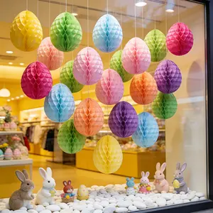 11 pieces - Easter themed honeycomb paper Easter egg decorations, decorative paper flower balls, suitable for hanging decorations in living rooms, rooms, balconies, outdoors, streets, tree branches, suitable for Easter party Easter egg pendant decorations