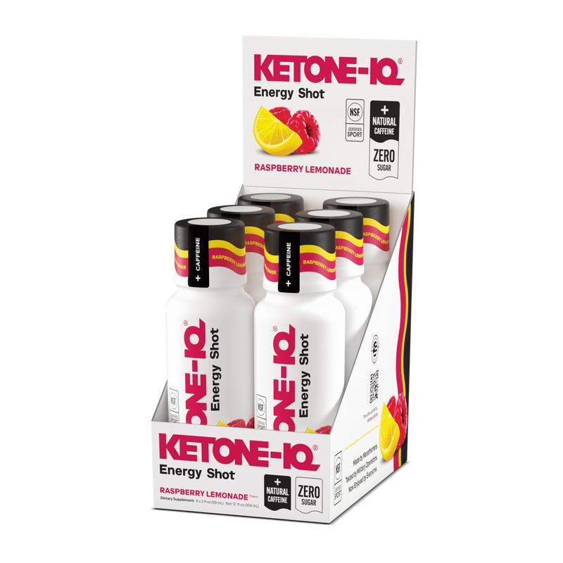 Ketone-IQ Caffeine Energy Shot for Focus & Energy - No Sugar, Natural Caffeine, 100% Vegan - Raspberry Lemonade Flavor - 6 Shots