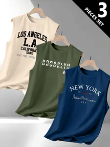 Men's American City Style Sleeveless Casual Sporty Vest Set, Seamless Fit for Sports Fitness, Daily Outing, Street Skateboarding, Casual Parties, Tight Sports Vest