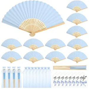 Elegant Bamboo Handheld Folding Fan Set, Perfect Bridal Gift & Wedding Decoration, Ideal Party Accessory, Includes Thank You Cards & Gift Bags