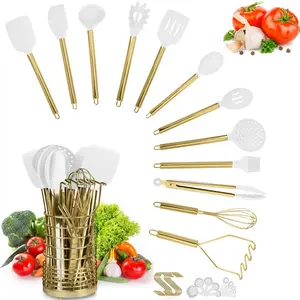 A set of kitchen cooking utensils, Kitchen Cooking Accessories: spatula set, heat-resistant food-grade silicone spoons, spatulas, colanders, oil brushes, egg beaters, soup spoons, non-stick cookware, Gift kitchen tool set