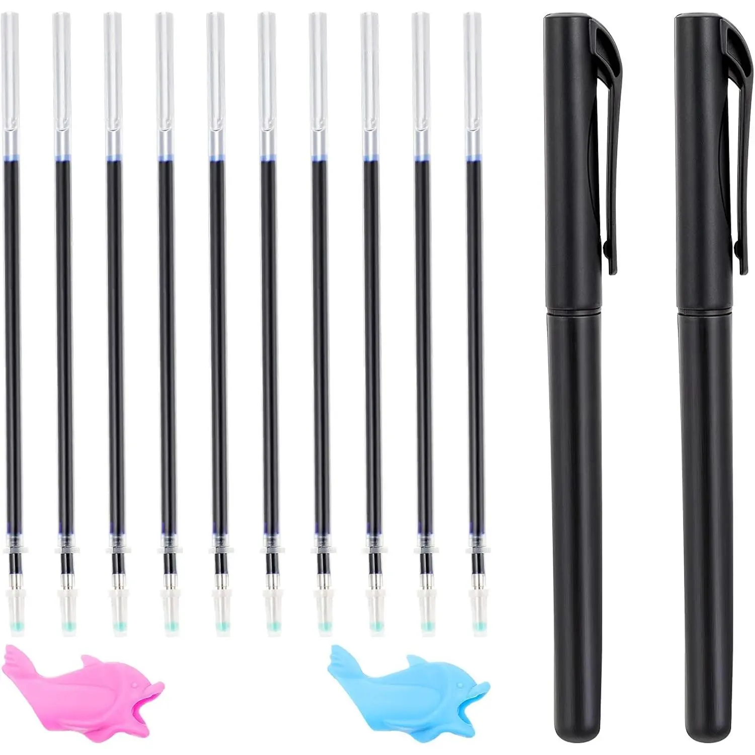 Magic Pens & Refills for Grooved Handwriting Workbooks, Disappearing Ink Pen for Magic Practice Copybook Invisible Ink Pen with Pencil Grippers Writing  Aid