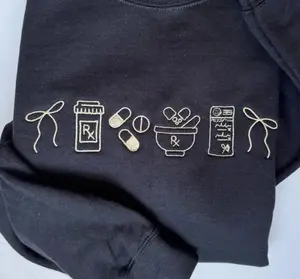 Embroidered Pharmacy Icon crewneck| Pharmacist icons sweatshirt | Embroidered | gifts for pharmacy techs pharmacists, pharmacy tech gift pharmacist gift Womenswear Hoodie