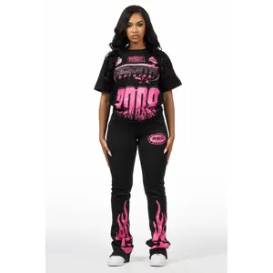 Esha Black/Pink T-Shirt Trackset