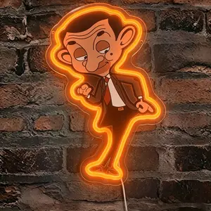 Mr. Bean cartoon style acrylic neon sign, USB powered dimmable wall decoration light, suitable for bedrooms, children's rooms, bars, gaming rooms,-style check-in shops, holiday parties, birthday gift atmosphere decoration