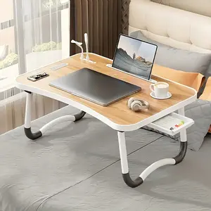 Oversized Foldable Bed Table – Smart multi-tray with built- beverage holder, storage compartment, USB-C port & adjustable LED – Made for lazy breakfasts, late-night work, or floor lounging – Ultra-stable & space-saving