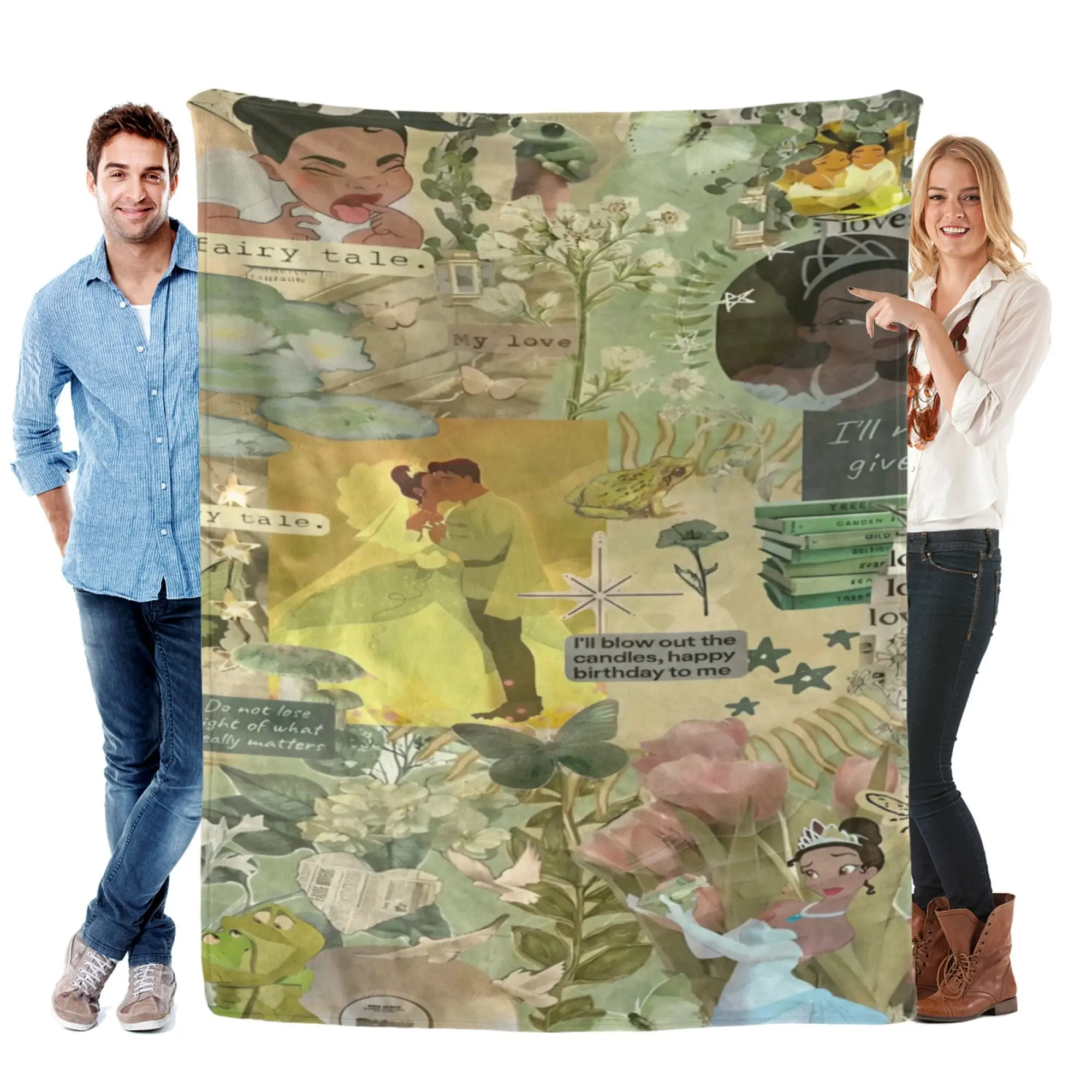 Disney Princess Tiana Super Soft Warm Fleece Blanket - Green Fairy Tale Cottagecore 2D Print, All Seasons Bedding Throw, Adults' Aesthetic Room Decor, Birthday Gift Option, Breathable