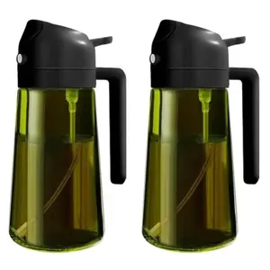 2 Count 2 in 1 Oil Sprayer for Cooking 1602/ 470ml Light-Blocking Dark, Olive Oil Dispenser Bottle for Kitchen, Premium Dark Green Glass Oil Bottle, Food-Grade Oil Mister for Air Fryer, BBQ gadgets essentials Dual-Function Clear and Vinegar