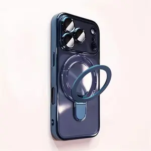 Electroplated transparent metal pivot bracket shock-absorbing ultra-thin phone case, Aesthetic, suitable for iPhone 17 ProMax 17Air 16 15 14 13 12 11 Pro Max Plus with lens film protection